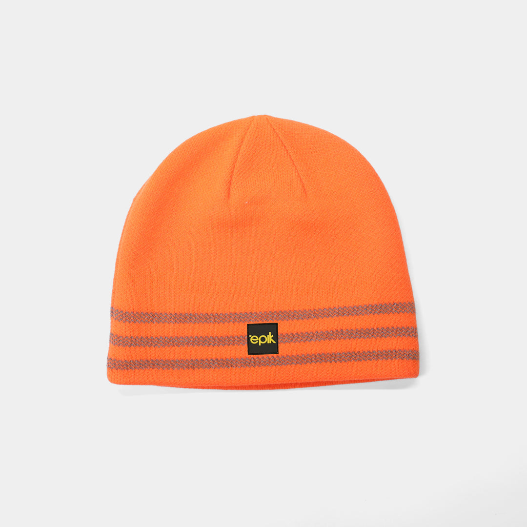 Epik Workwear Reflective Work Beanie with Hi Vis Stitching dual layer 4 stretch Orange