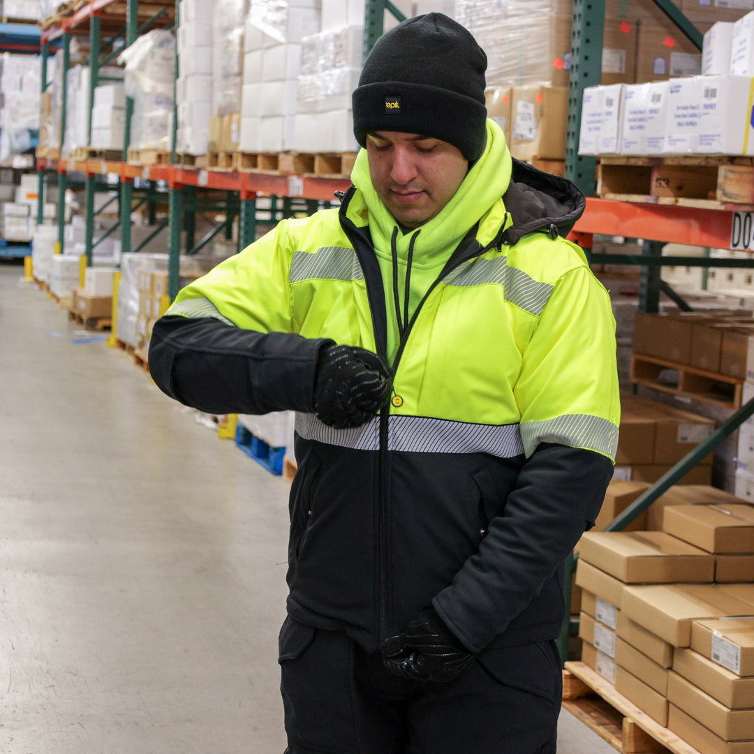 Epik Summit Pro Soft Shell Freezer Jacket in Hi Vis Yellow Zip Up Freezerwear