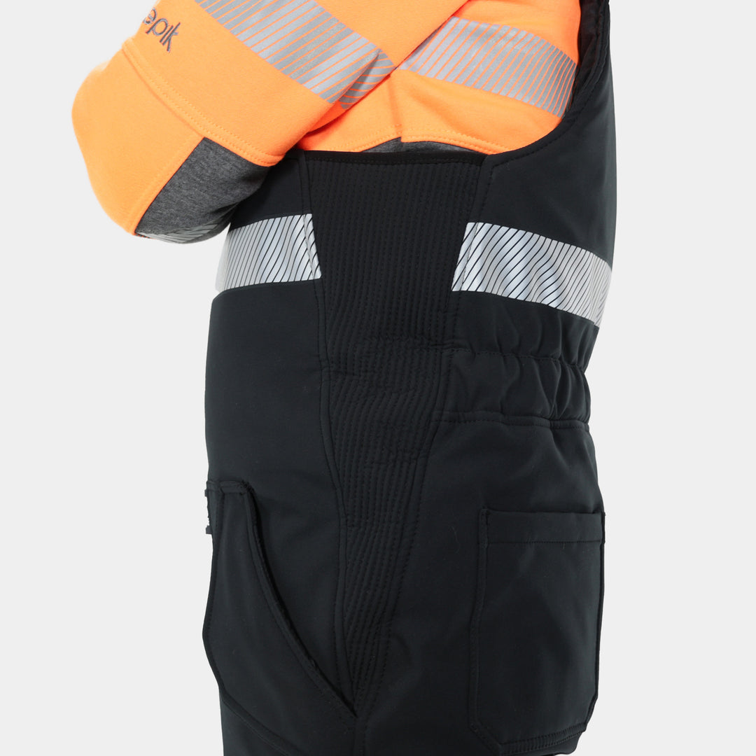 Summit Pro Bib Overall Soft Shell Hi Vis Black Workwear Side Flexibility