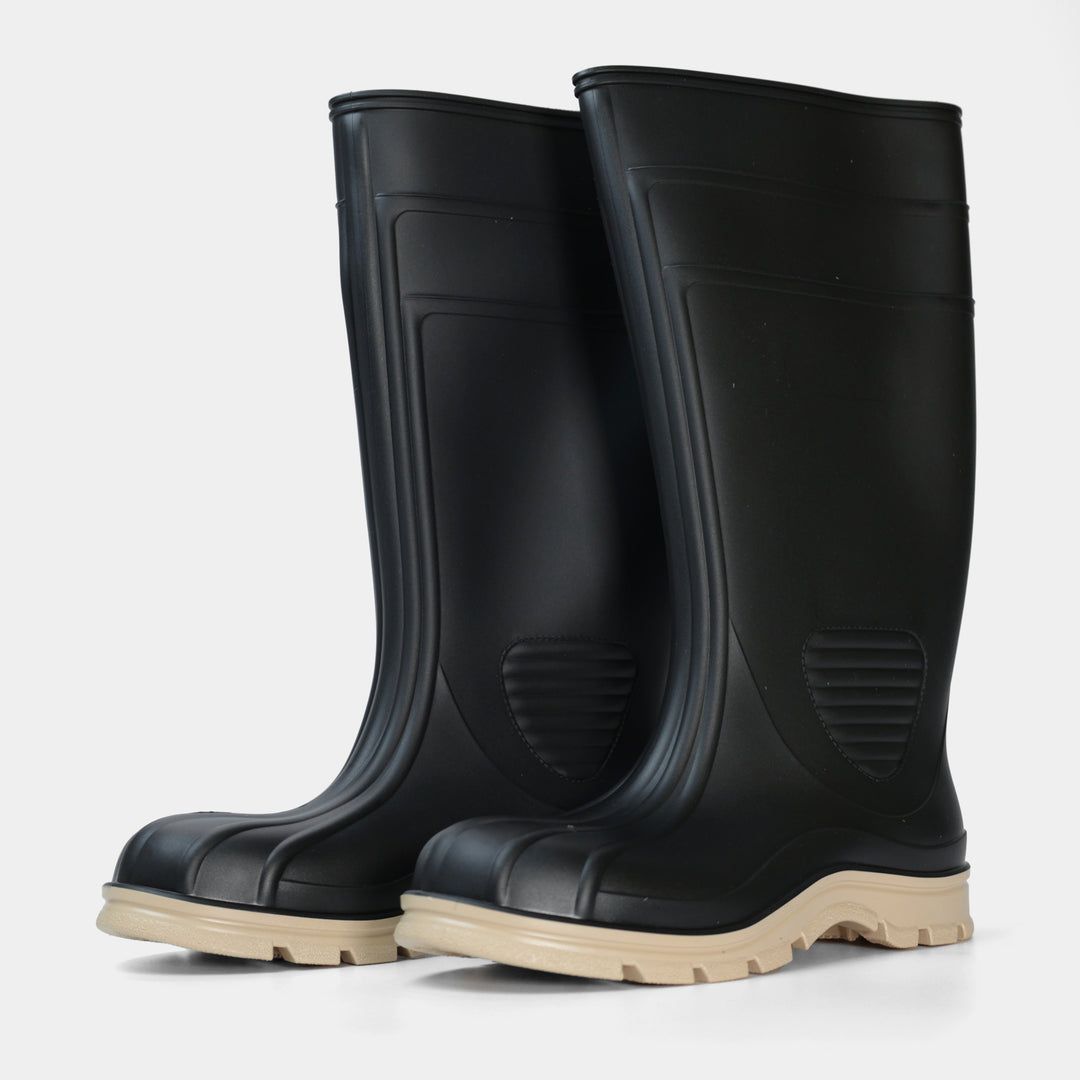 Stride Boot Black and Brown Plain rubber work boot pair front