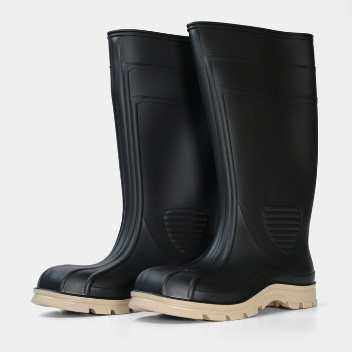 Stride Boot Black and Brown Plain rubber work boot pair front