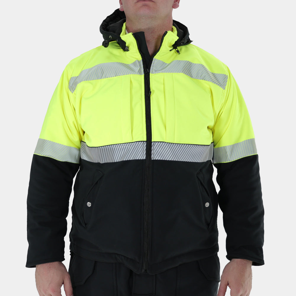 Epik Summit Pro Soft Shell Freezer Jacket in Hi Vis Yellow Front