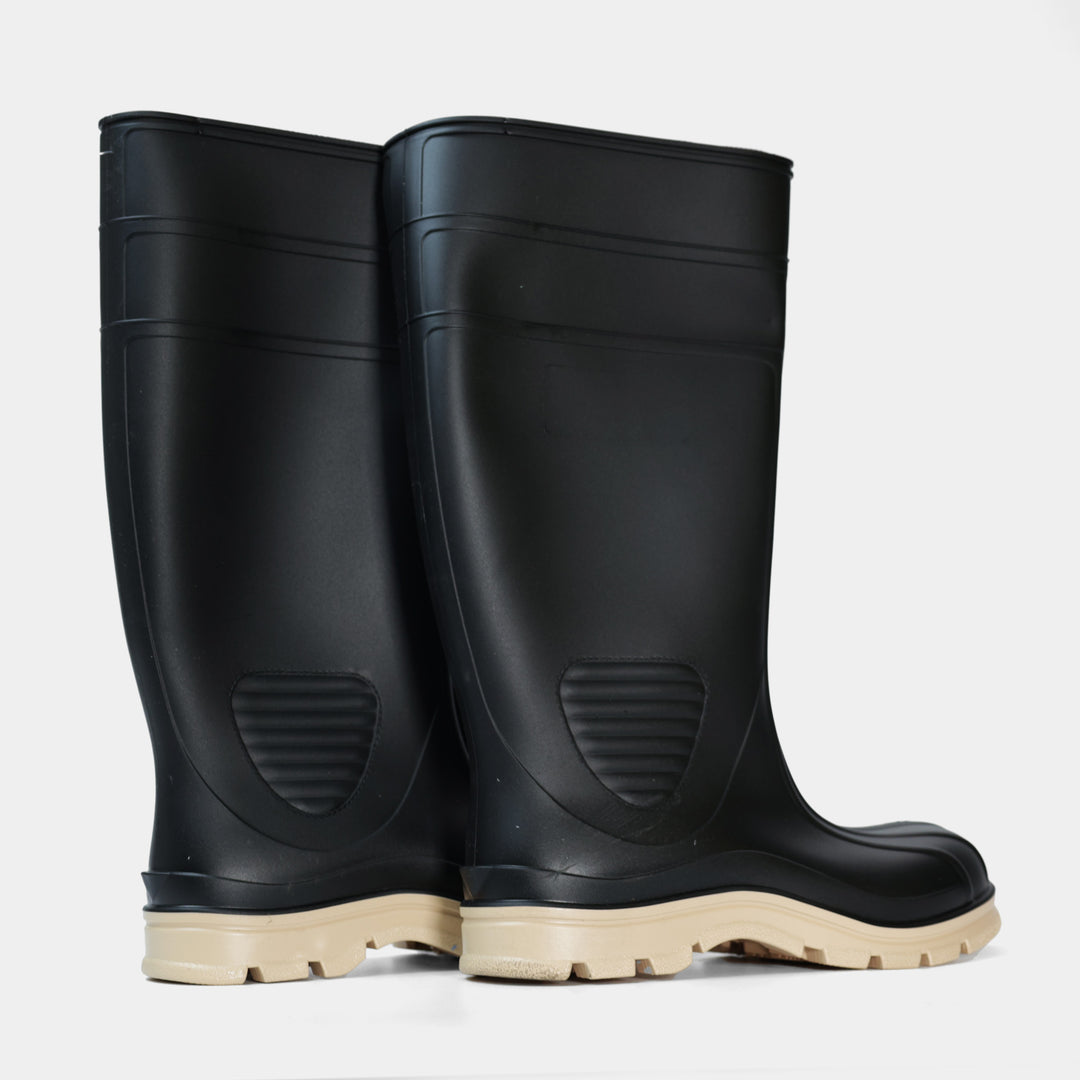 Stride Boot Black and Brown Plain rubber work boot pair back