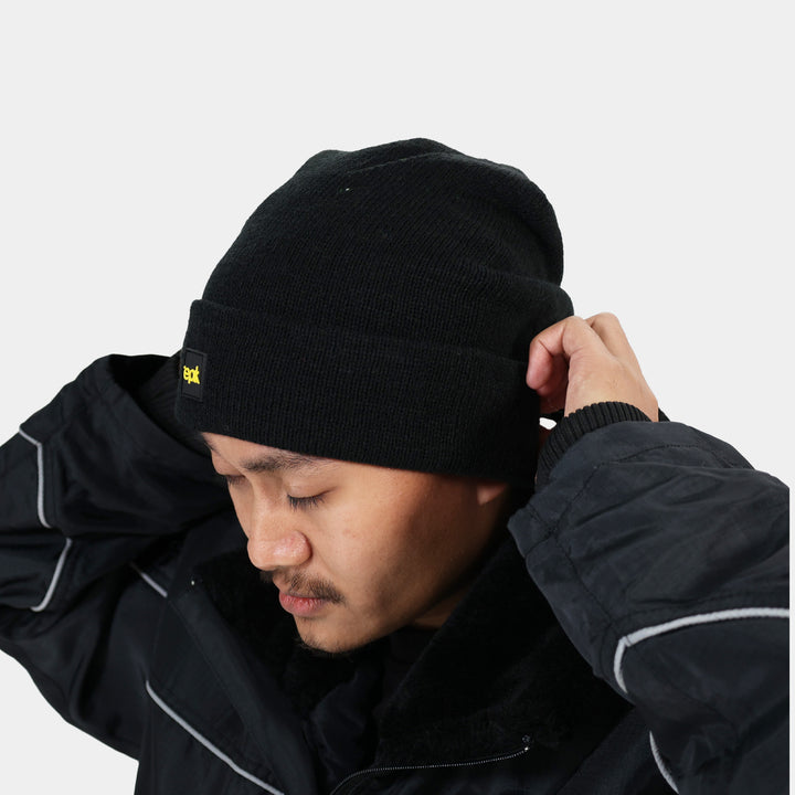Epik Heavyweight Thermal Beanie Black Charcoal side pose
