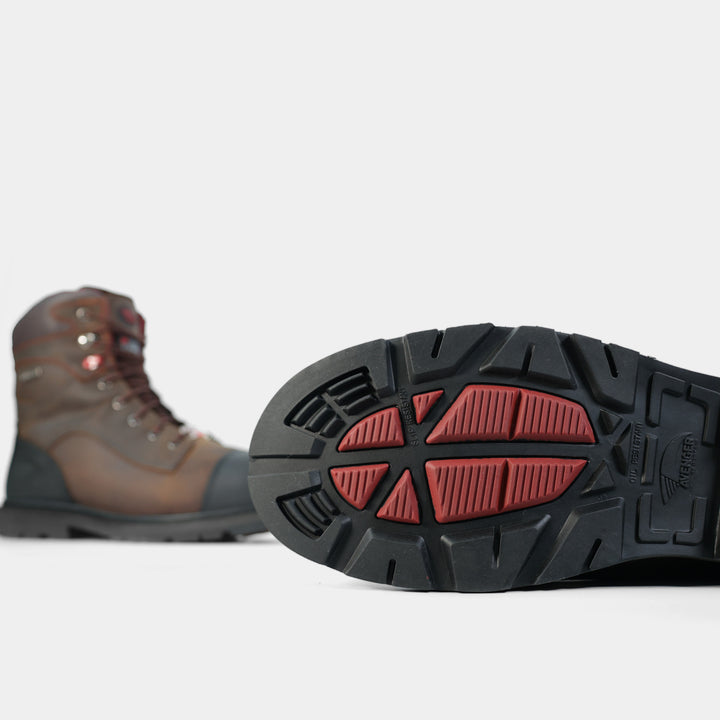 Epik Workwear Hammer Freezer Boot Brown Leather Insulated 1000G Insulation Slip Resistant Work Footwear Tread Close Up