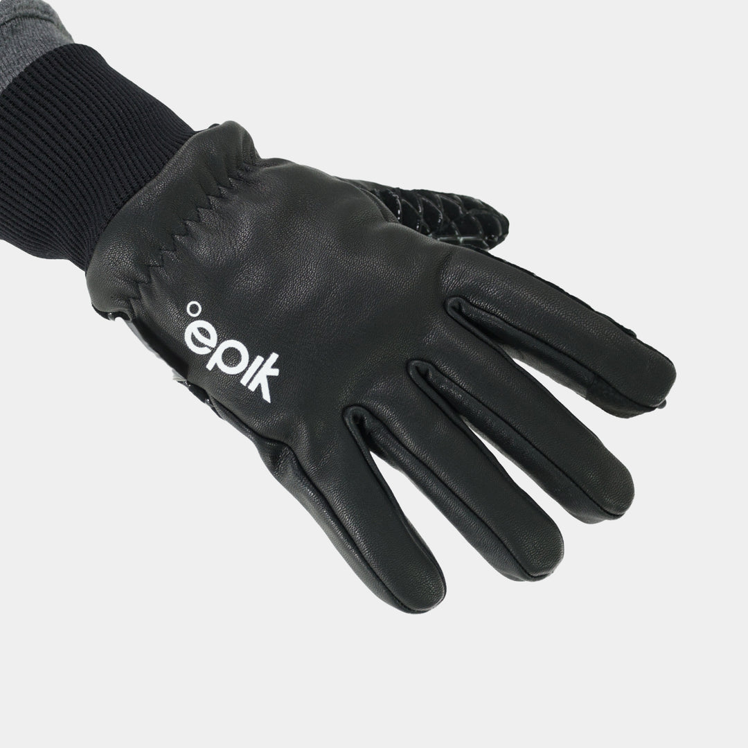 Epik Workwear Blackout Touch-Screen Gloves Goat Skin Leather with Screen Stylus in Black with Printed Grip top of glove
