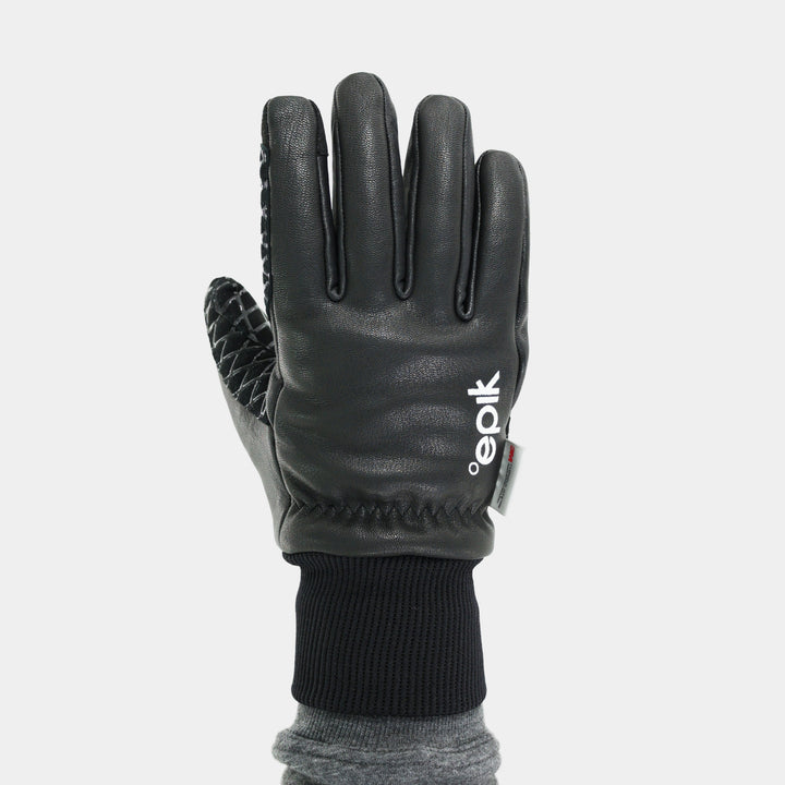 Epik Workwear Blackout Touch-Screen Gloves Goat Skin Leather with Screen Stylus in Black with Printed Grip Knuckle view