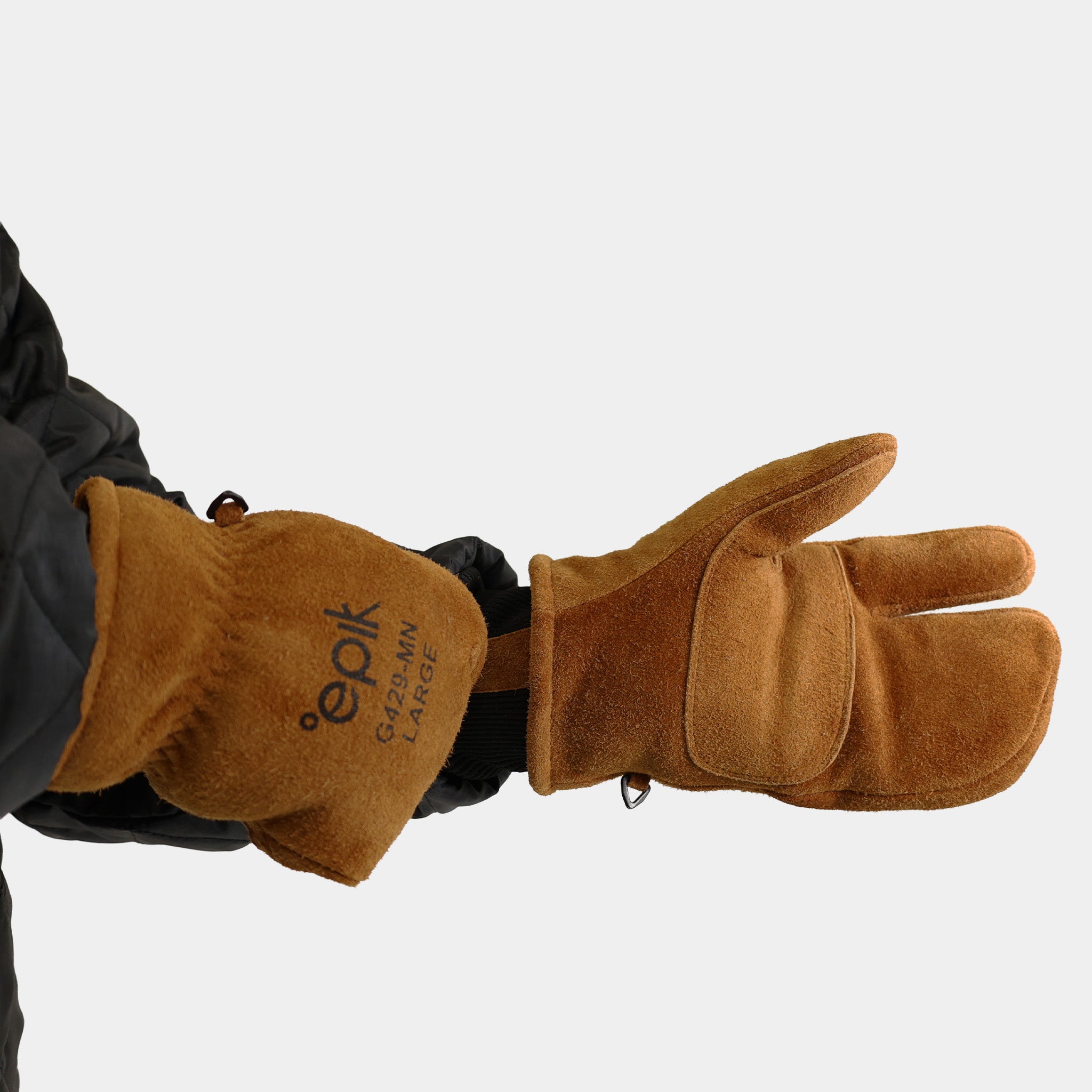 Oxden 3-Finger Mitten Glove | Reverse Brown Leather Freezer Glove