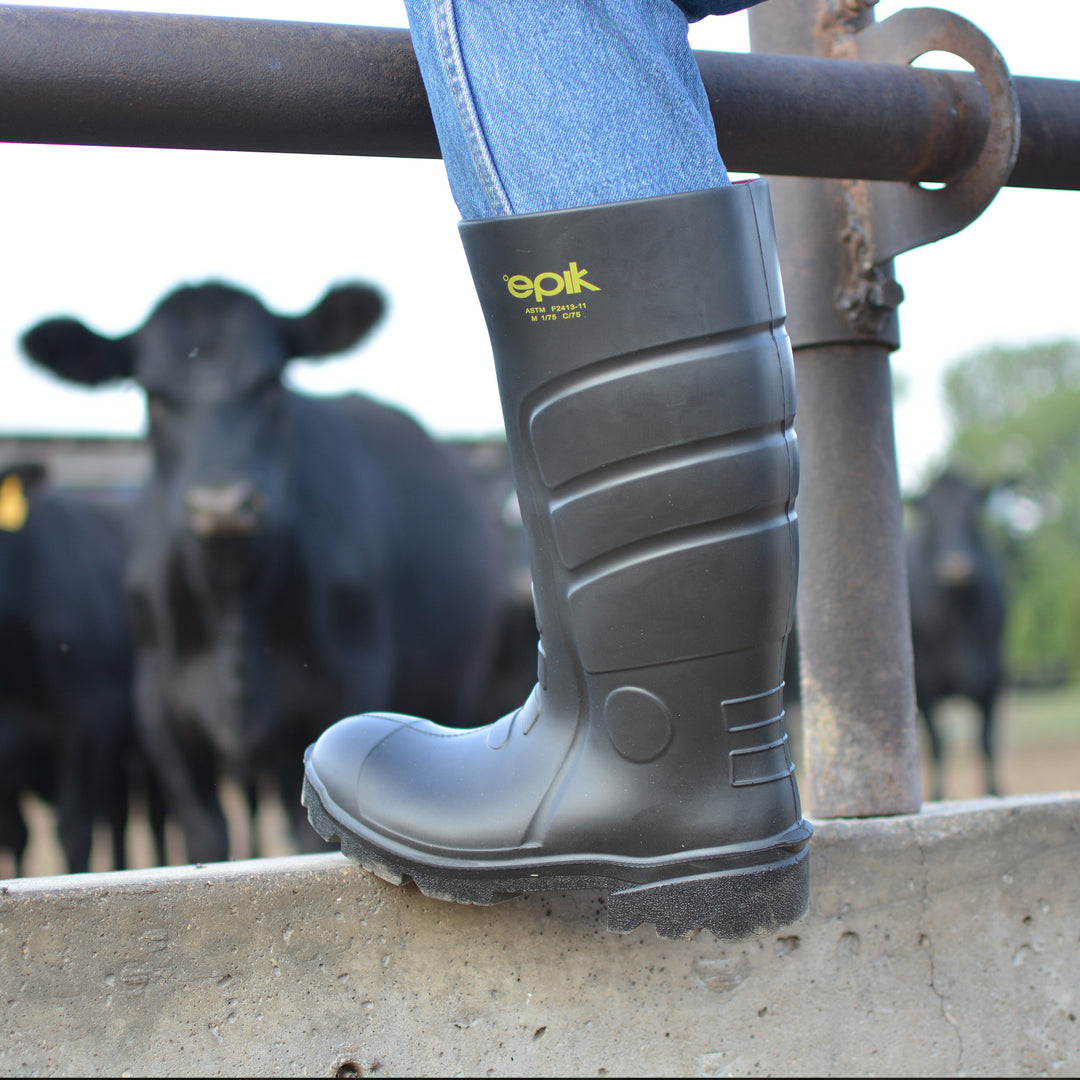 Pace Polyurethane Safety Toe Boot Black Action Cows