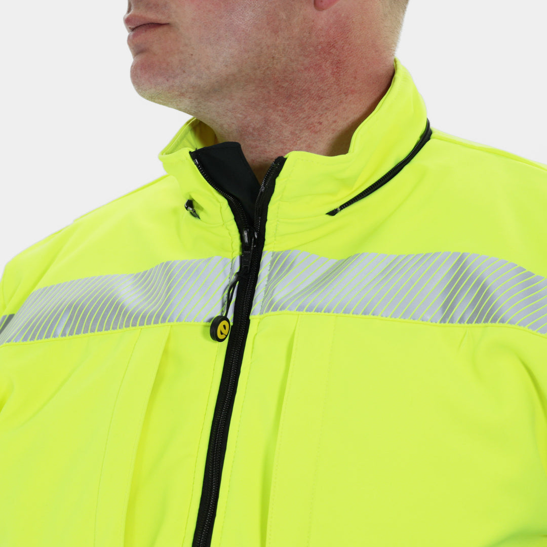 Epik Summit Pro Soft Shell Freezer Jacket in Hi Vis Yellow Collar Zipper Hood