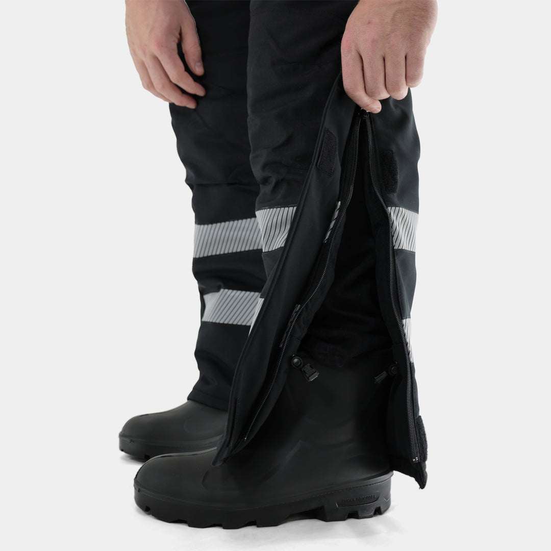 Summit Pro Bib Overall Soft Shell Hi Vis Black Workwear Full Leg Zipper