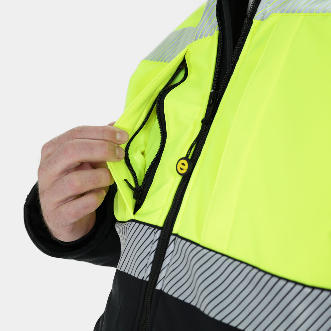 Epik Summit Pro Soft Shell Freezer Jacket in Hi Vis Yellow Front Chest Pocket