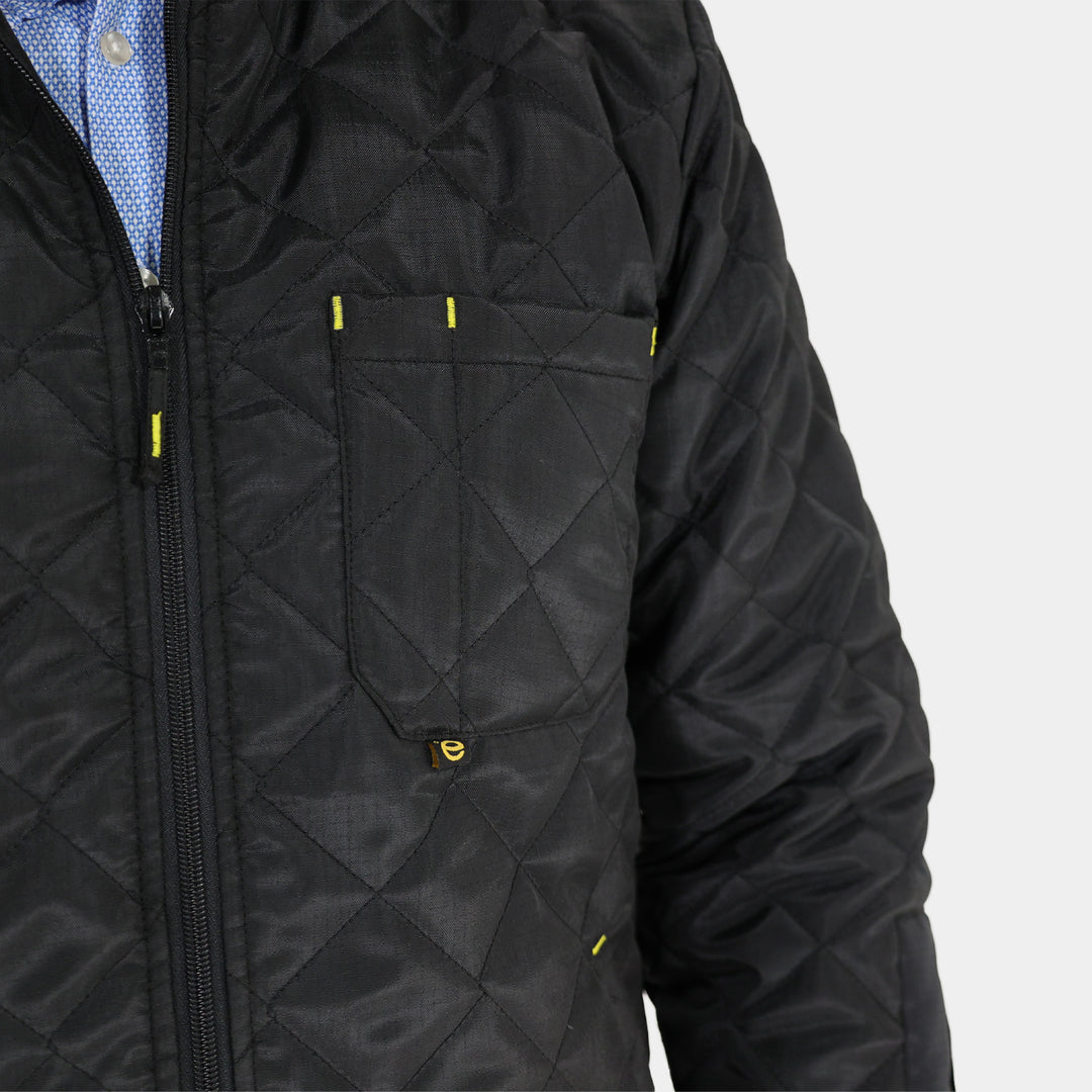 Epik Agile Quilted Jacket in Charcoal Black chest pocket ripstop close up