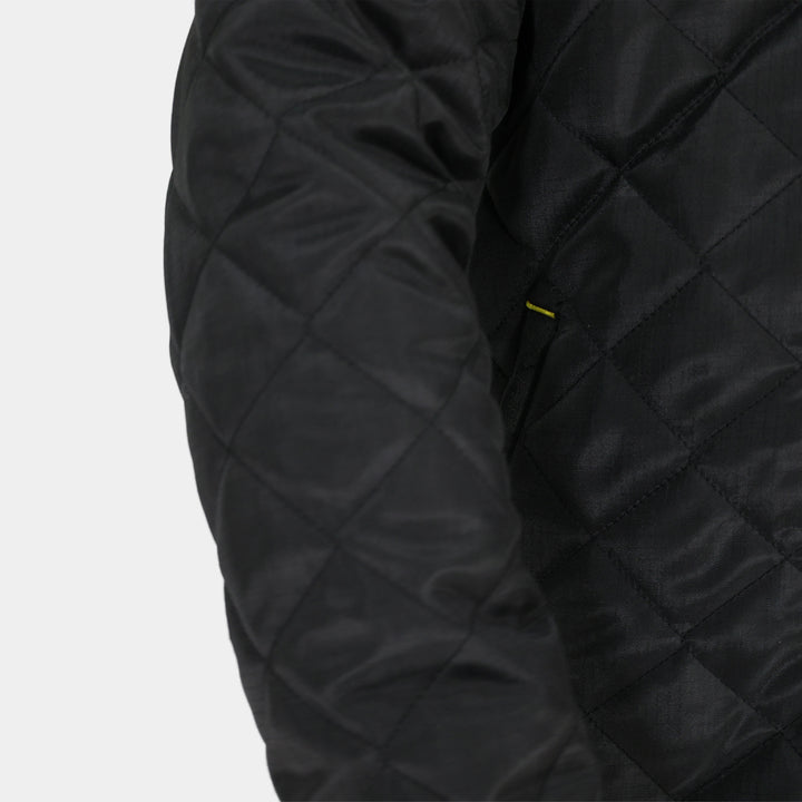 Epik Agile Quilted Jacket in Charcoal Black arm ripstop close up