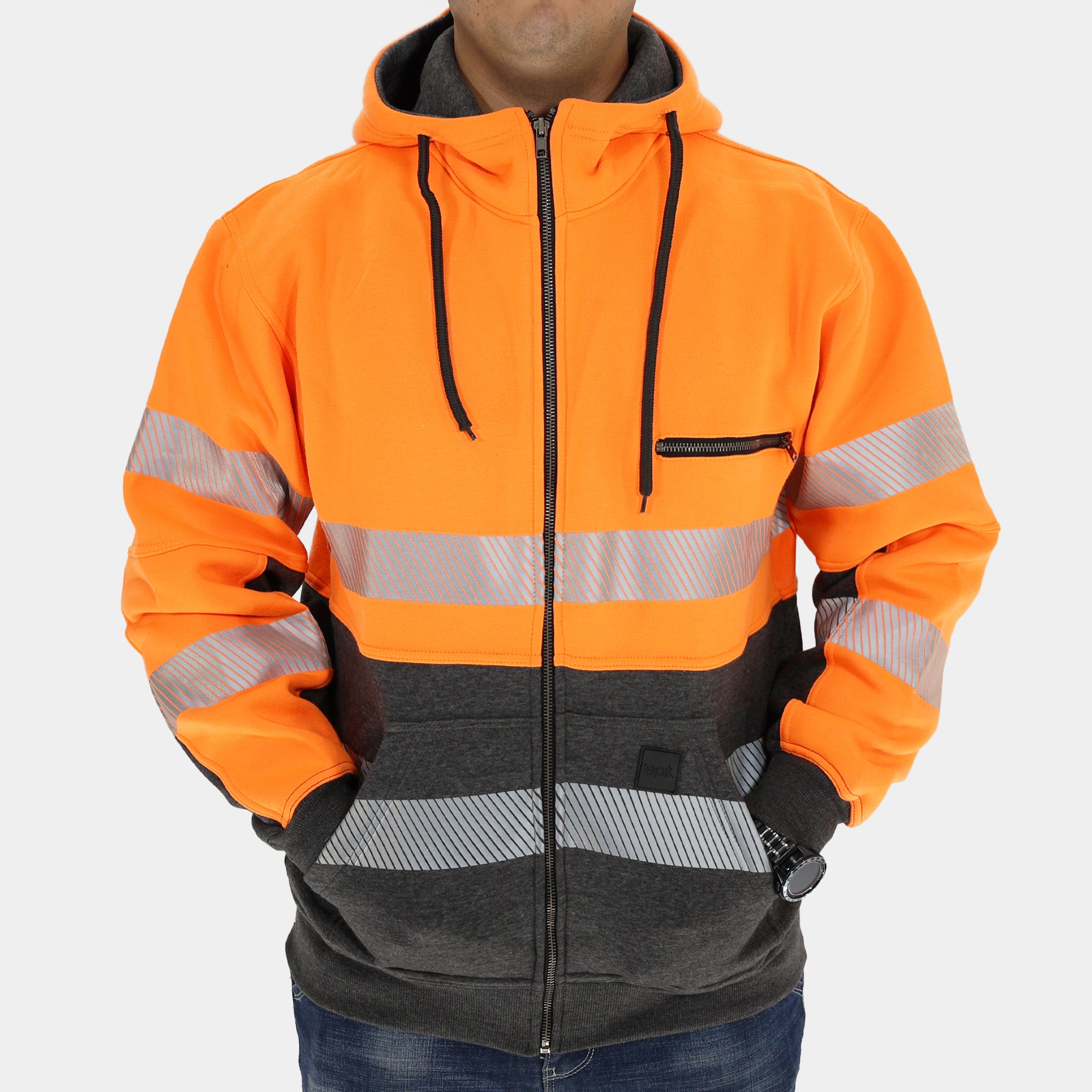 Peak 2.0 Zip Up Hi Vis Orange Hoodie ANSI Class 2 Reflective